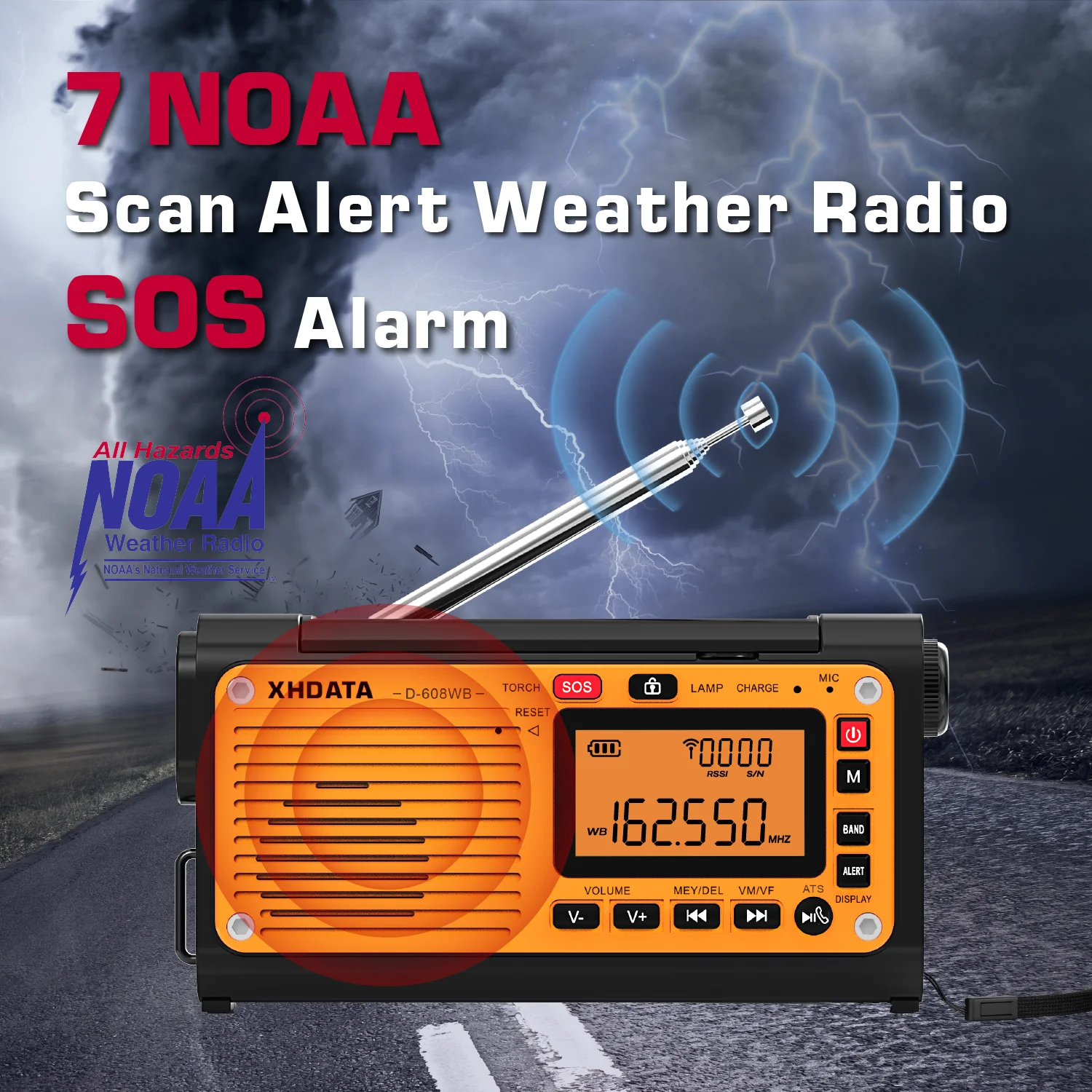 XHDATA D-608WB FM/AM/SW/NOAA Alarm Portable Crank Radio Multifunction Emergency Weather Radio Bluetooth Rechargeable Receiver