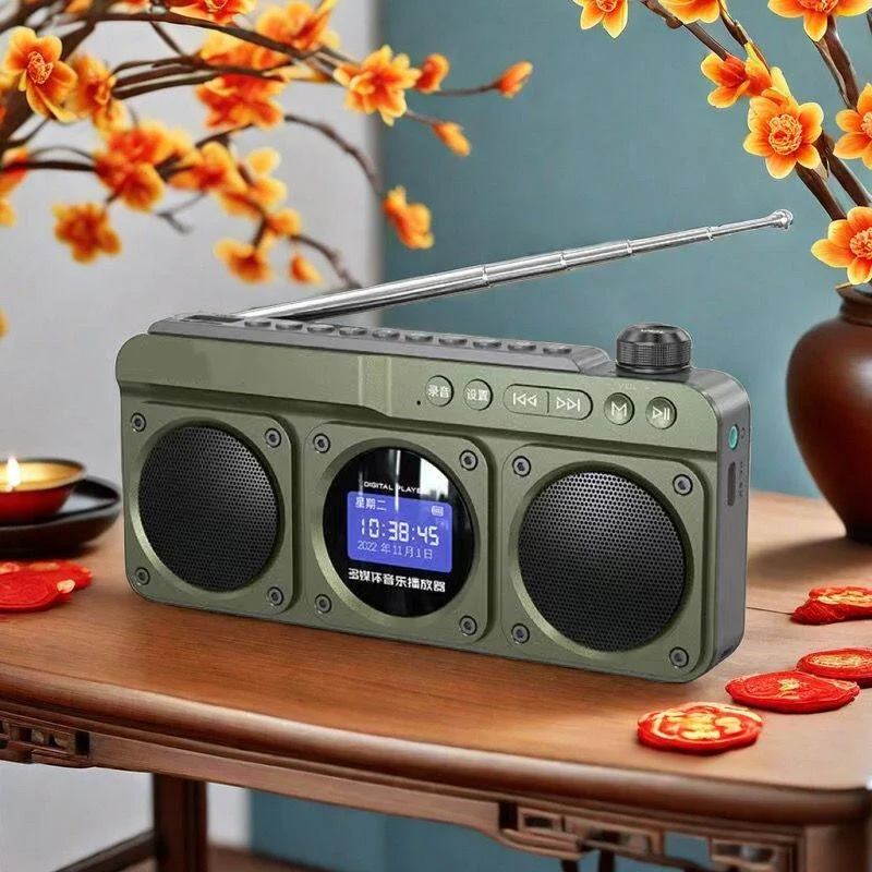 Dual Speaker Portable Bluetooth FM Radio Digital Display Retractable Antenna USB TF MP3 Player Vintage Stereo Audio