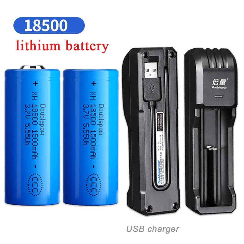 18500 Li-ion Batteries 3.7V Rechargeable Lithium Ion Battery 1500 MAh USB Charger for Electric Toy Loudspeaker Flashlight LED