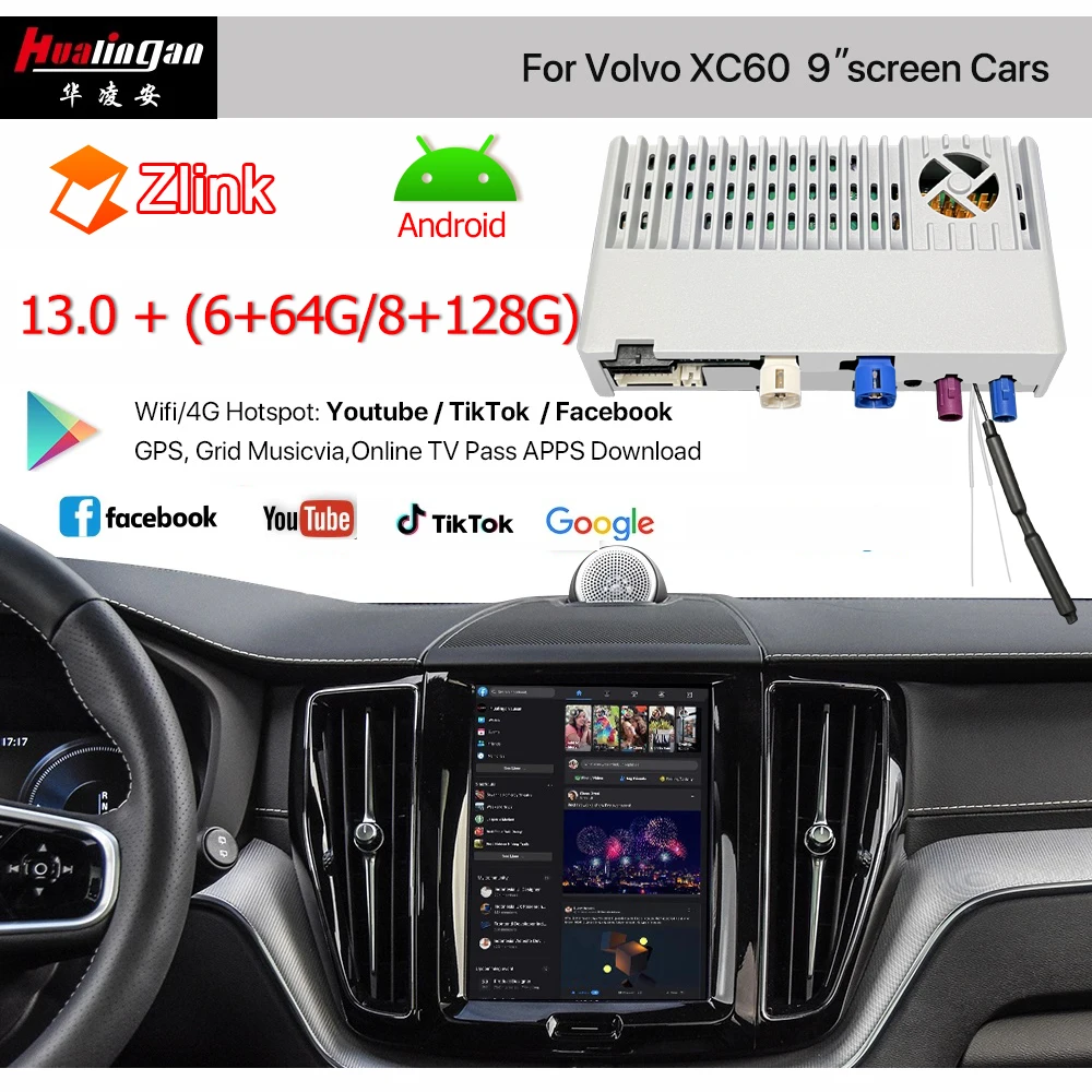 Hualingan Wireless CarPlay AI Box for Volvo XC60, XC90, XC40 – Apple CarPlay Upgrade, Android Auto, 8GB + 128 GB, Full-Screen Mirroring