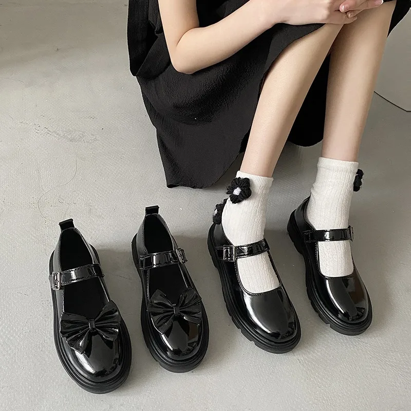 Mary Jane Shoes Shallow Mouth Small Leather Shoe Japanese Style Lolita Shoes for Women Cute Bow Princess Shoe Student Dress Shoe