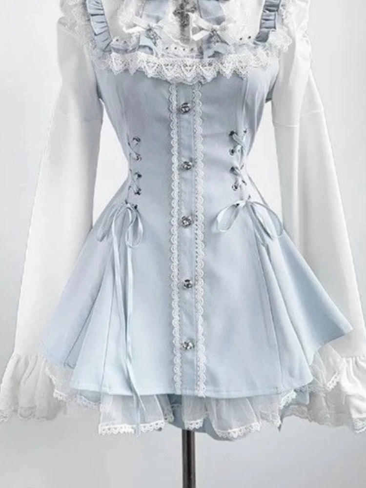 New Autunm Japanese Vintage Gothic 2 Piece Sets Women Casual Subculture Y2k Design Dress Sets Harajuku Elegant Punk Chic Outfits