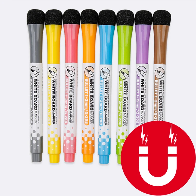 1 Set School Classroom Supplies Magnetic Erasable Whiteboard Pens Markers Dry Eraser Pages Children's Drawing Pen Board Markers