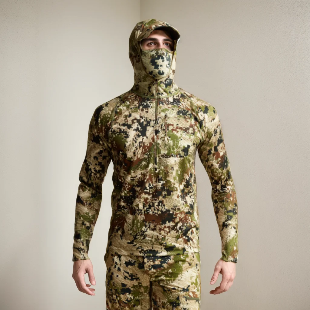 Core Lightweight Camouflage Hoodie Pullover Mask T-Shirt for Hunting Fishing - Breathable Outdoor Camo Clothing