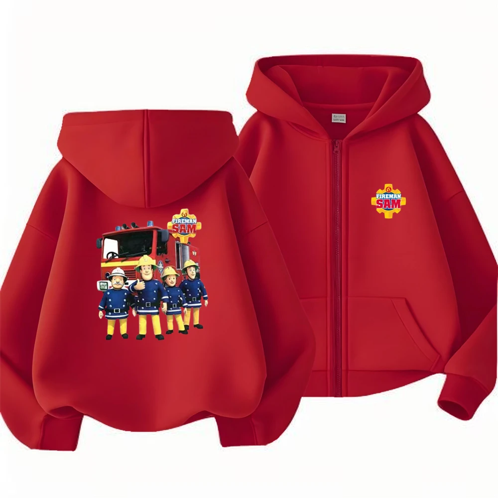 Kids Firefighter Sam Boy Girl Age 2-12 Zip Black Pink Hoodie Tops Casual Sweatshirt Boys Girls Letter Autumn Trendy Outerwear