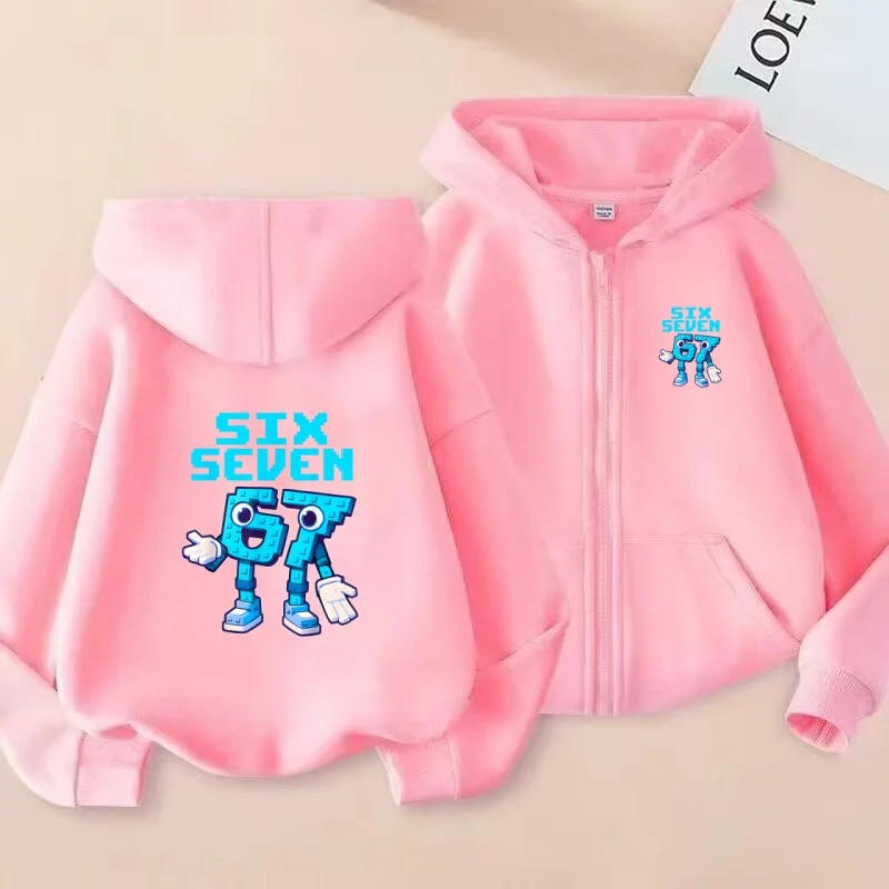 67 Hot-selling Pink Kawaii Six Seven Kids Charming Clothes Zipper Style Hoodie Girls Boy 3-12Yrs Leisure Fashion Sweatshirt Coat