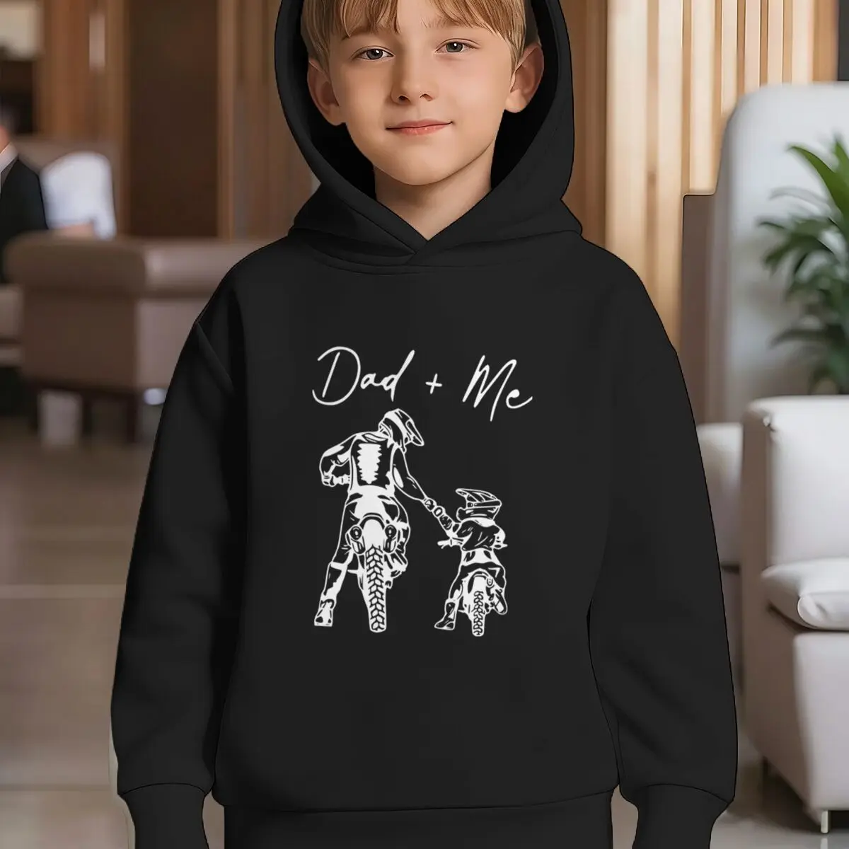 Dad + Me Motocross Graphic Hoodies Kids Casual Outdoor Wear Vintage Motocross Sweatshirts Bike Lover Hooded Sweatshirt