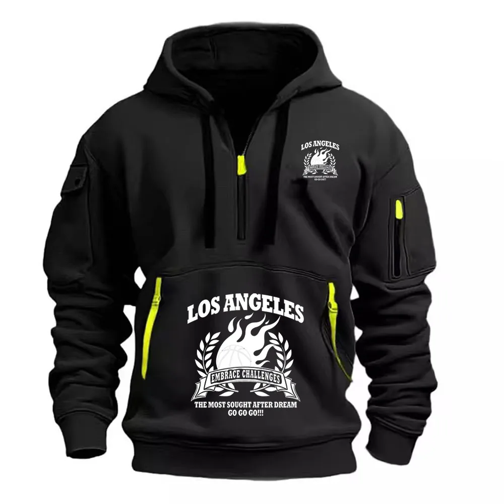 Men's Spring Autumn Hoodie Zipper Multi Pocket Sports Leisure Coat Casual Comfortable Fit with Adjustable Drawstring