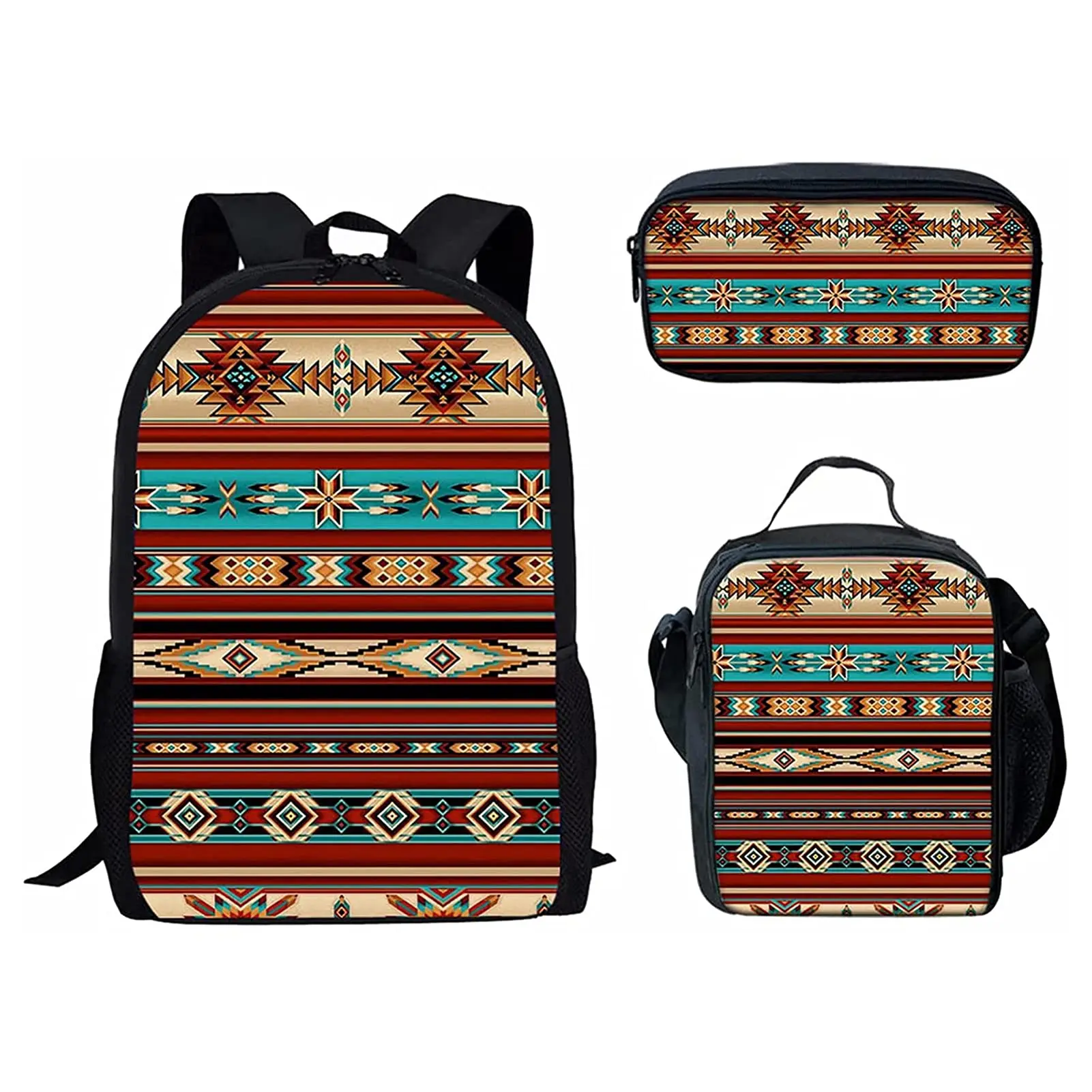 2026 Colorful American Tribal Print Adjustable Shoulder Strap Large Capacity Backpack Messenger Bag Student Back To School Gift