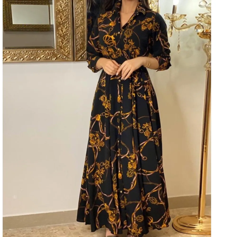 Digital Printed Single Breasted Long Dress Spring Autumn Women New Fashionable Women's Casual Long Sleeved Shirt Collar Dress
