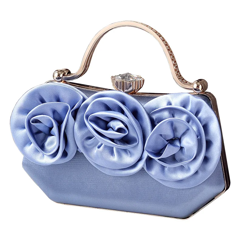 2026 New Cross-border Silk Flower Dinner Handbag, Dress Matching Party Bag, Portable Diamond Bag, Factory Direct Evening Bag.