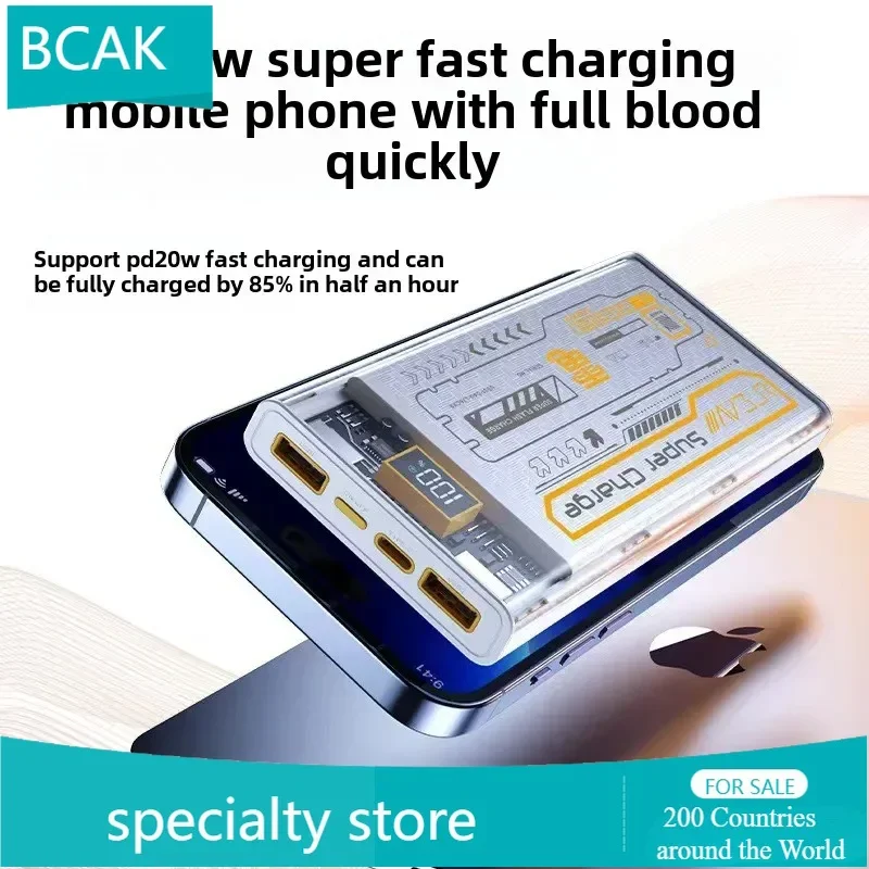 BCAK Transparent Mecha Wind Universal Power Bank  Fast Charging Belt Cable 20000mAh Small Portable  Outdoor Mobile Power Supply