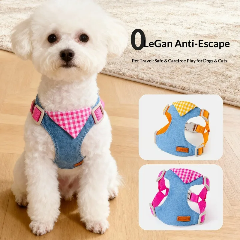 Trendy Premium Cowboy Dog Harness Leash Set - Adjustable Pet Chest Strap Soft & Durable Puppy Kitten Fashion Accessories