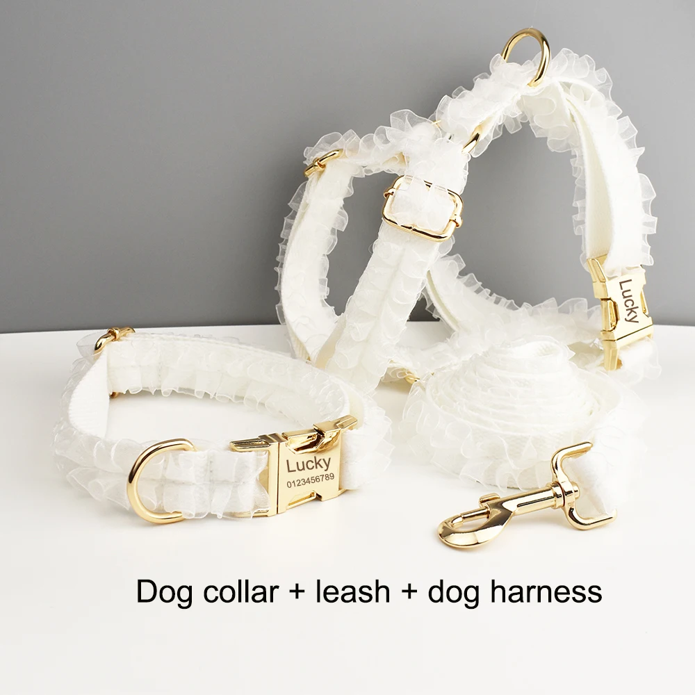 White Lace Dog Collar, Pet Wedding Harness, Premium Dog Accessories, Lace Style, Non-Customizable