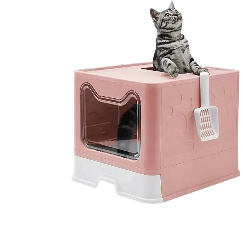 Fully Enclosed Pet Cleaning Plastic Toilet Deodorizing Cat Litter Basin Cat Sandbox Basin-Premium Cat Litter Box Accessory