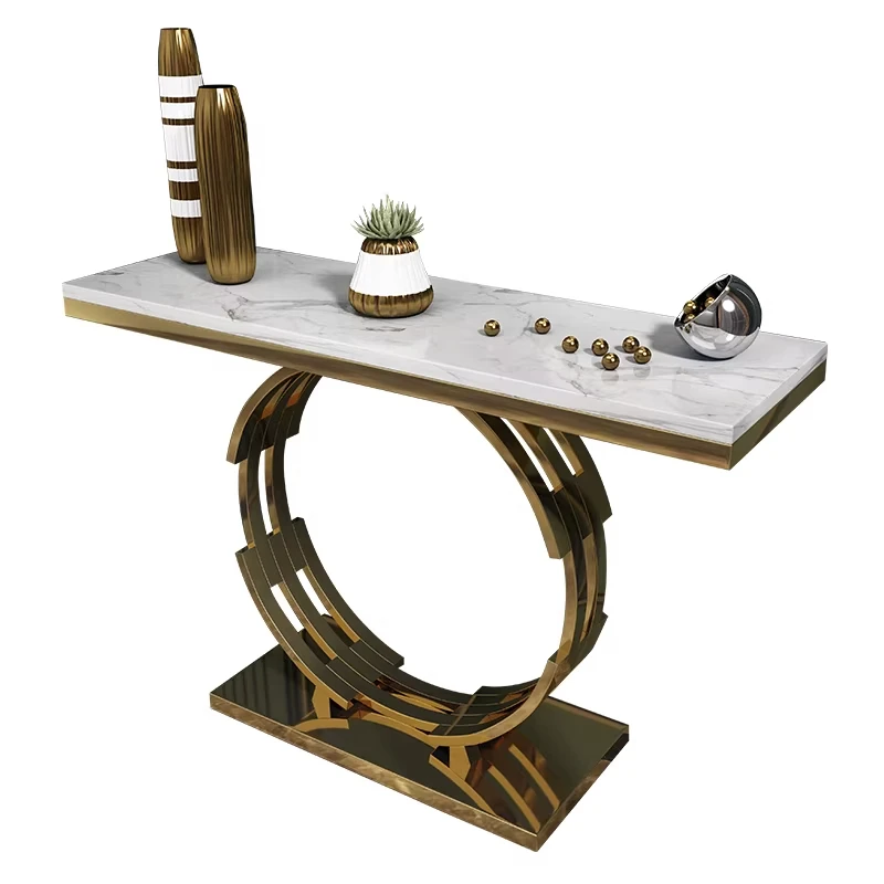 oo-Stainless Steel Adjustable Height Console Table for Living Room Modern White Home Decor 120*40*80cm