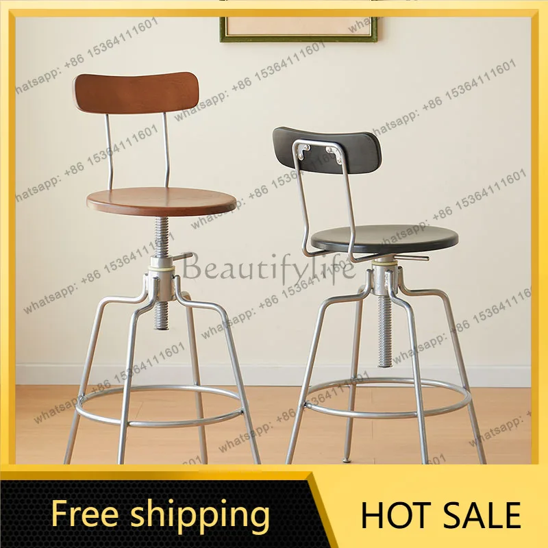 LJY Vintage Luxury Bar Chair with Backrest Height Adjustable High Seat for Home Cafe Coffee Shop Counter