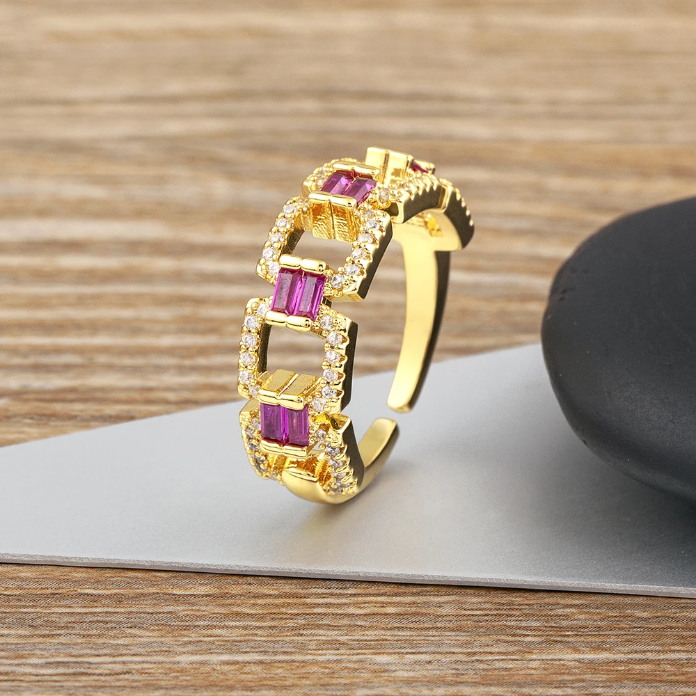 AIBEF Luxury Design Shiny Jewelry Copper Cube Zirconia Opening Adjustable Women Ring Banquet Party Birthday Gift Girls
