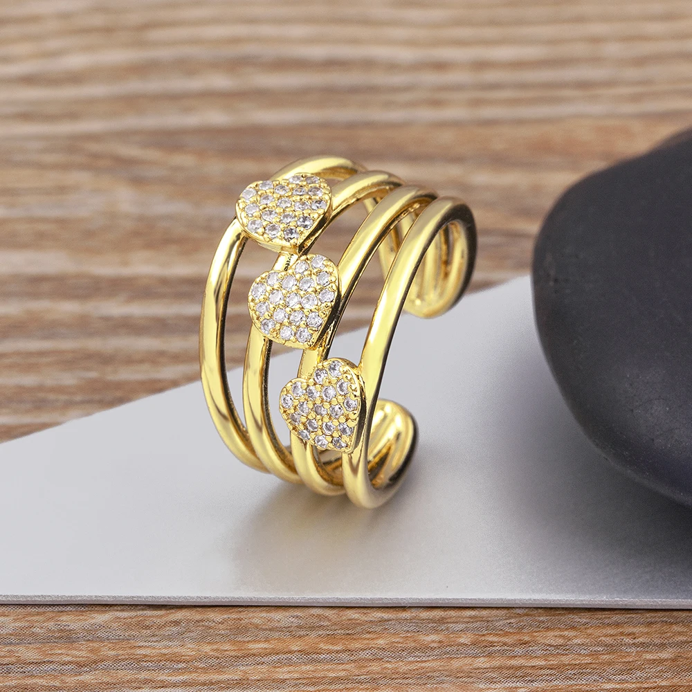 Nidin Charm Multilayer Heart-Shaped Crystal Adjustable Ring Female Zircon Declaration Wedding Fashion Party Fine Jewelry Gift