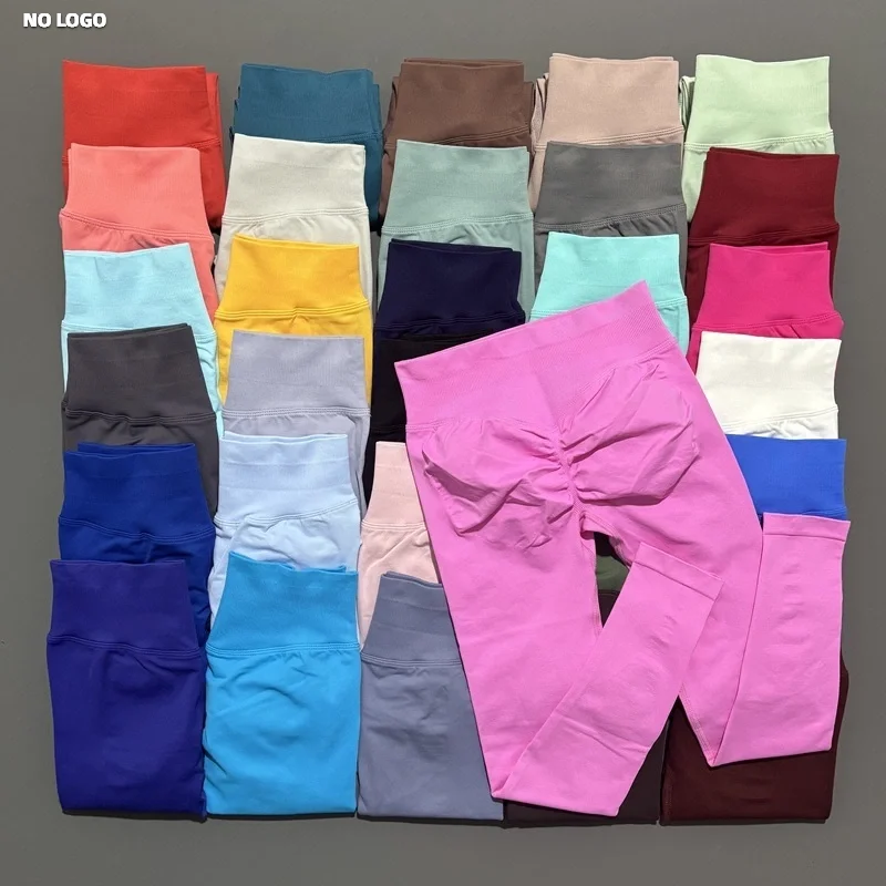 No Logo Woman Sports Leggings Seamless Yoga Long Pants Low Ribbed Band Fitness Sportswear Gym Exercise Tights Workout Leggings