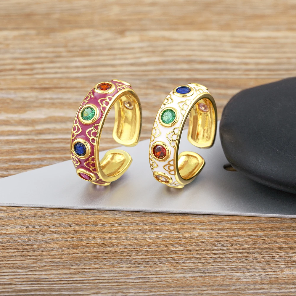 Nidin Ins Popular New Bohemian Rainbow Rhinestone Filled Rings For Women Fashion Open Adjustable Jewelry Party Anniversary Gift