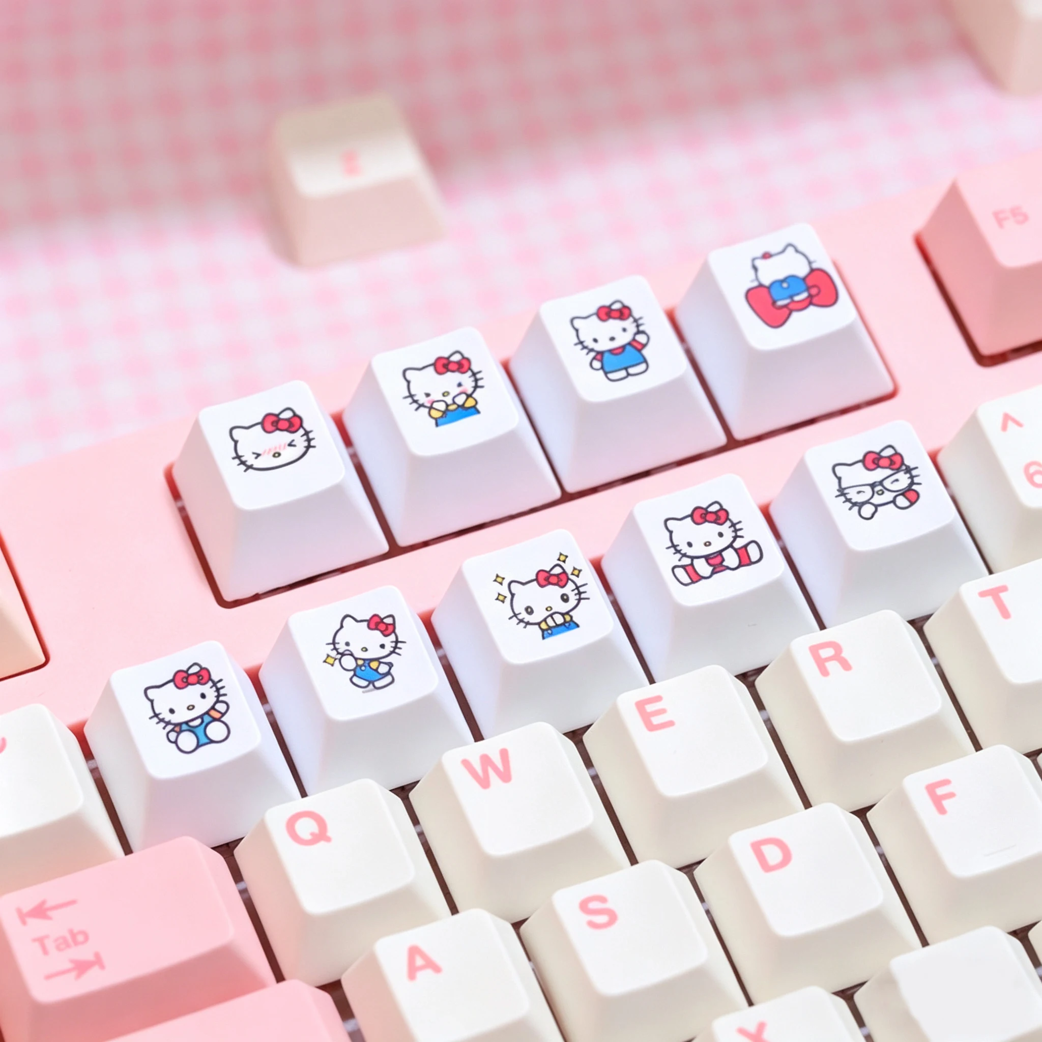 Hello Kitty Cute Cartoon Keycap Esc Spacebar Delete Key 1set Personalized Cherry Cross Shaft Key Cap for DIY Mechanical Keyboard