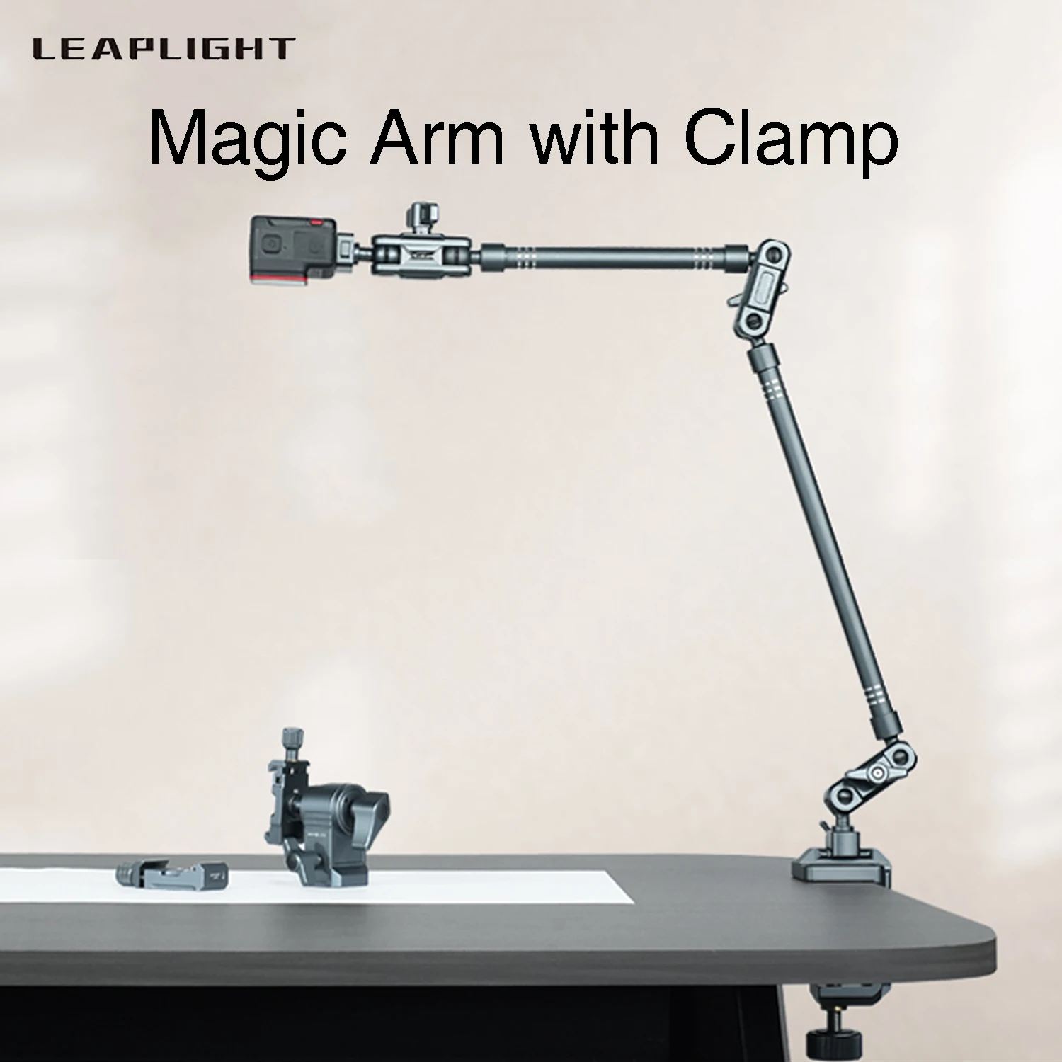 LEAPLIGHT Magic Arm W Clamp, Overhead Articulating Friction Desk Camera Mount Boom Arm for DSLR,Webcam, Mic,Light,Action Camera