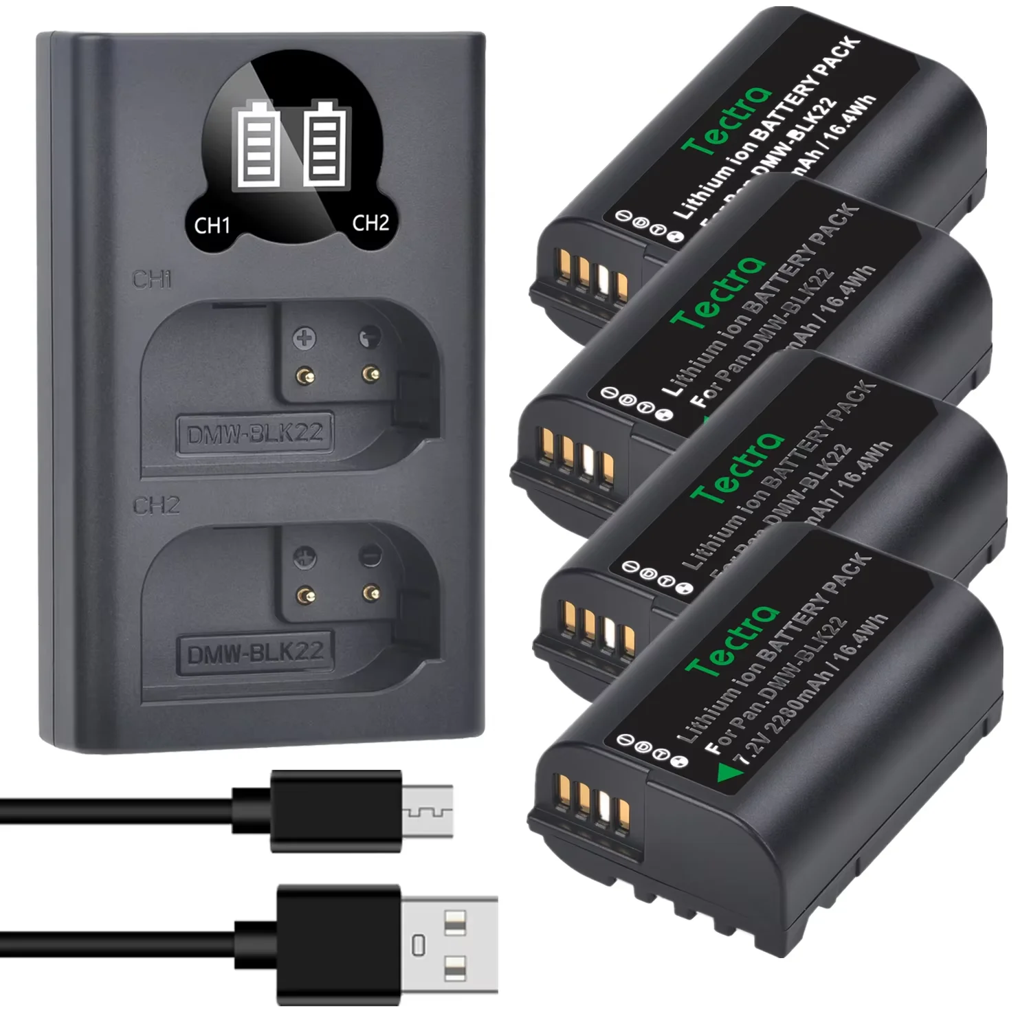 2280mAh DMW-BLK22 Battery& Dual Charger for Panasonic Lumix DC-S5 DC-S5 II DC-S5 IIX GH5 II GH6 S5II S5IIX S5M2 S5M2X GH5M2