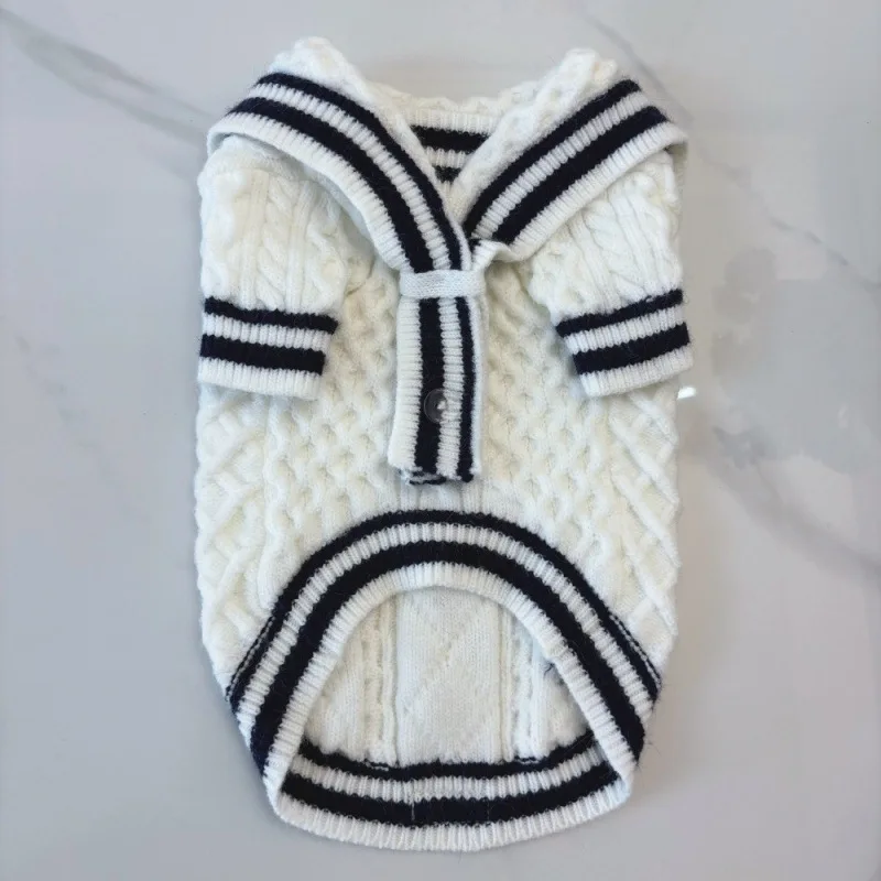 Winter pet navy collar college wind small fragrant wind sweater puppy Schnauzer highland than bear Bomei fighting clothes