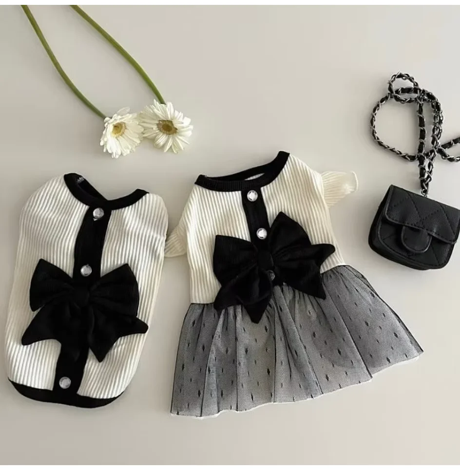 Luxury Dog Dress for Small Dogs Summer Puppy Clothes Bow Lace Dog Skirt Black White Dog T Shirt Girls Dog Costume Chihuahua Vest