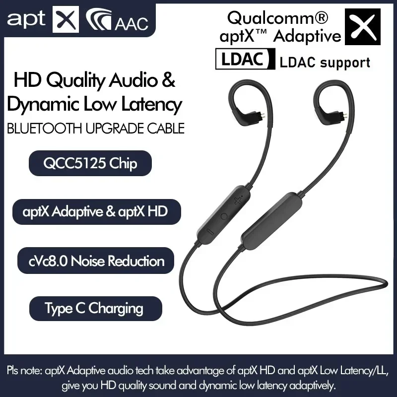 Neckband Wireless Bluetooth Cable QCC5125 LDAC/aptX Adaptive/aptX-HD HIFI Earphone Cable MMCX/2PIN/IE80/QDC/A2DC/IE40PRO