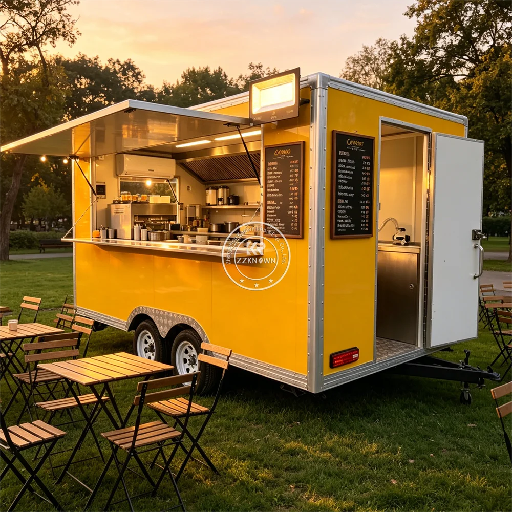 Customized Mobile Fast Food Truck Hot Dog Pizza Cart Snack Trailer Fully Equipped Food Trailer with Stainless Steel Kitchen
