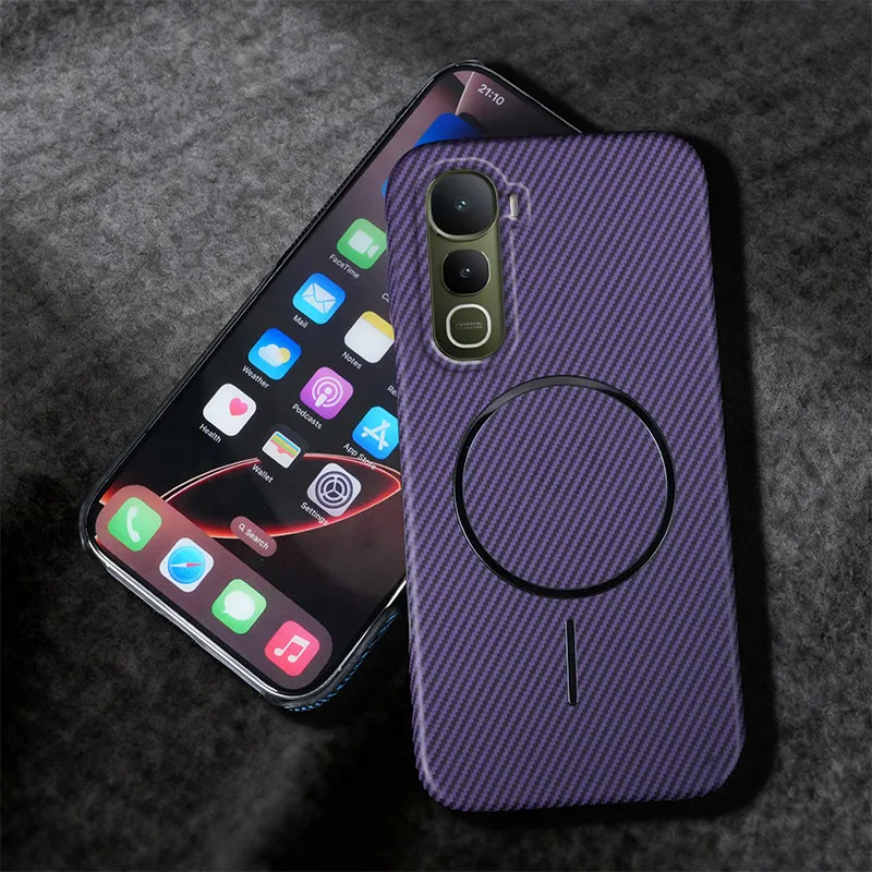 For VIVO Y400 Pro 5G Case Magnetic Wireless Charging Kevlar Texture Half-pack PC Hard Back Shockproof Bumper Cover