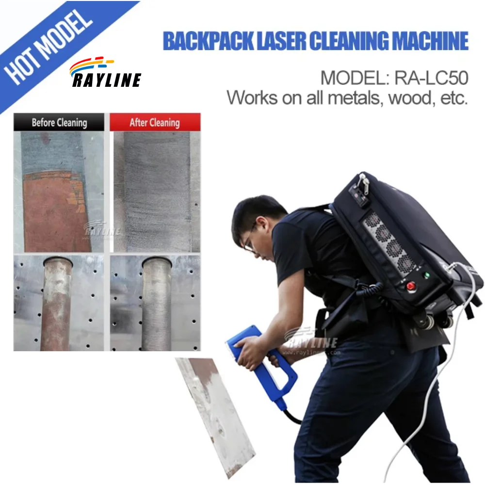 Professional Pulse Fiber Laser Cleaner Backpack Laser Cleaning Machine 50W for Metal Wireless Control Ultra-light cleaning Head