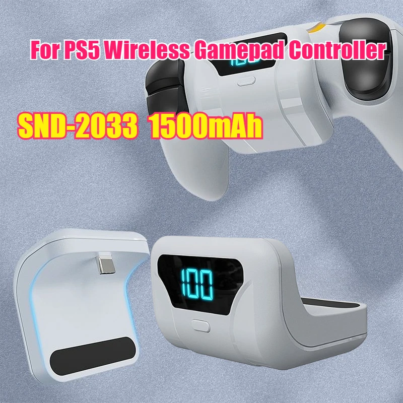 1500mAh Battery Pack for PS5 Wireless Gamepad Controller Back Clip Battery Pack Portable Portable with Digital Display