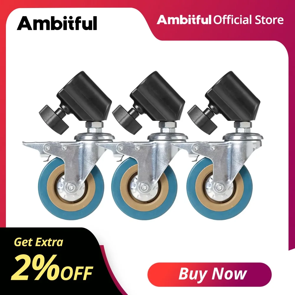 Ambitful 3Pcs C-Stand Swivel Caster Metal Wheel Set 25MM Diameter For Photography Century Foldable Light Stand Tripod Magic Leg