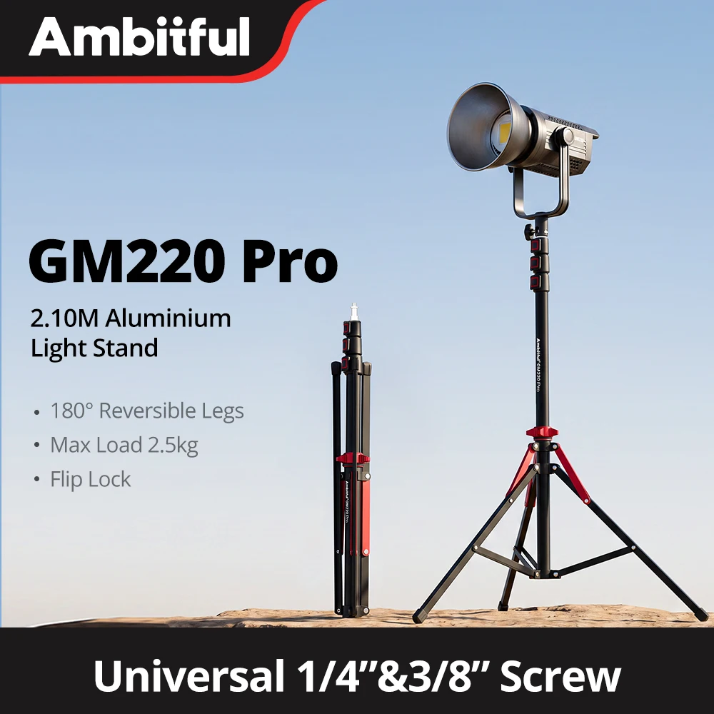 Ambitful Foldable Photography Light Stand GM220 Pro Portable Outdoor Tripod 2.2M Aluminum Alloy Tripod For Godox Flashes DSLR