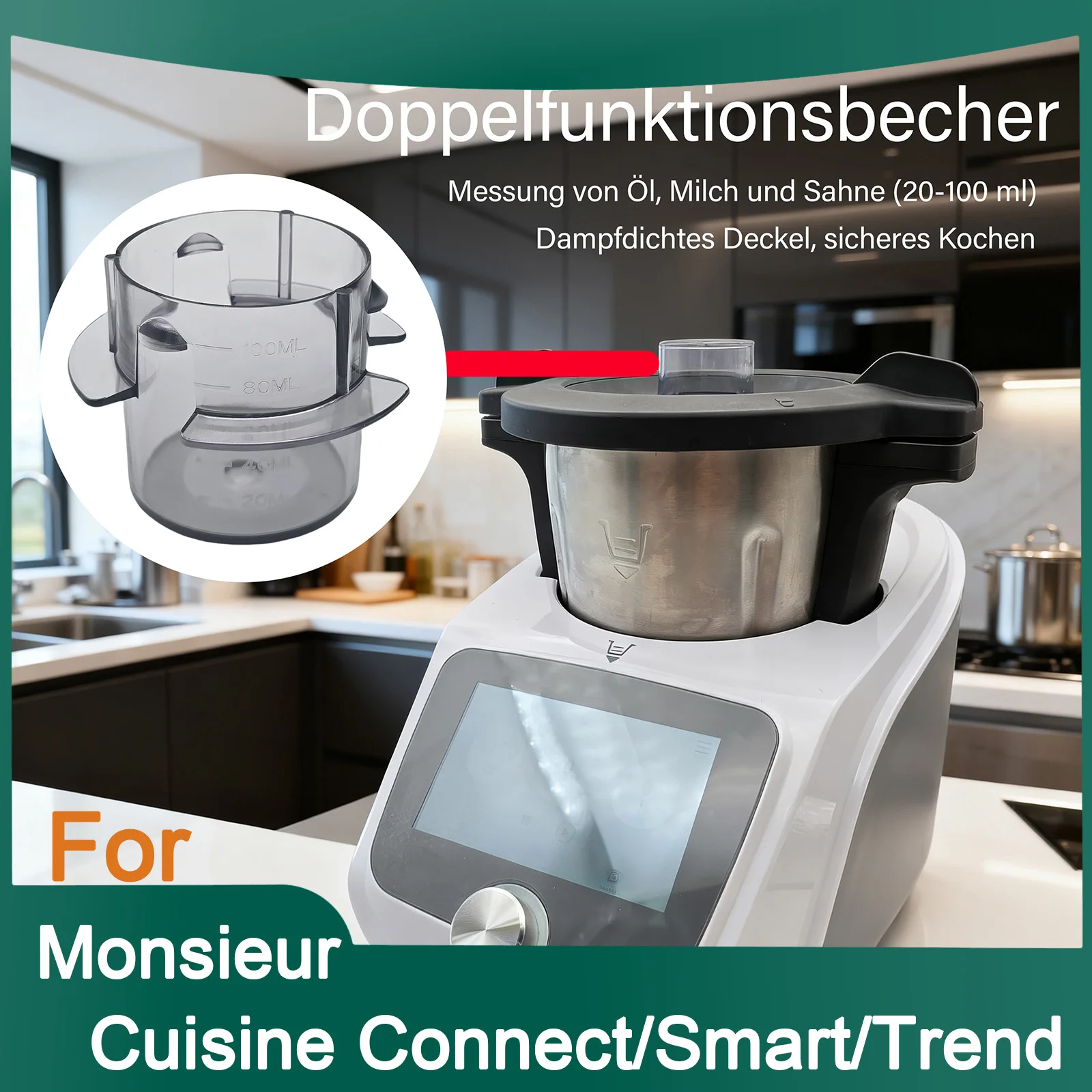 100ML Measuring Cup Cover for Monsieur Cuisine Connect/Smart/Trend, Spill-Proof Sealing Cap, Optimized Design Kitchen Accessory