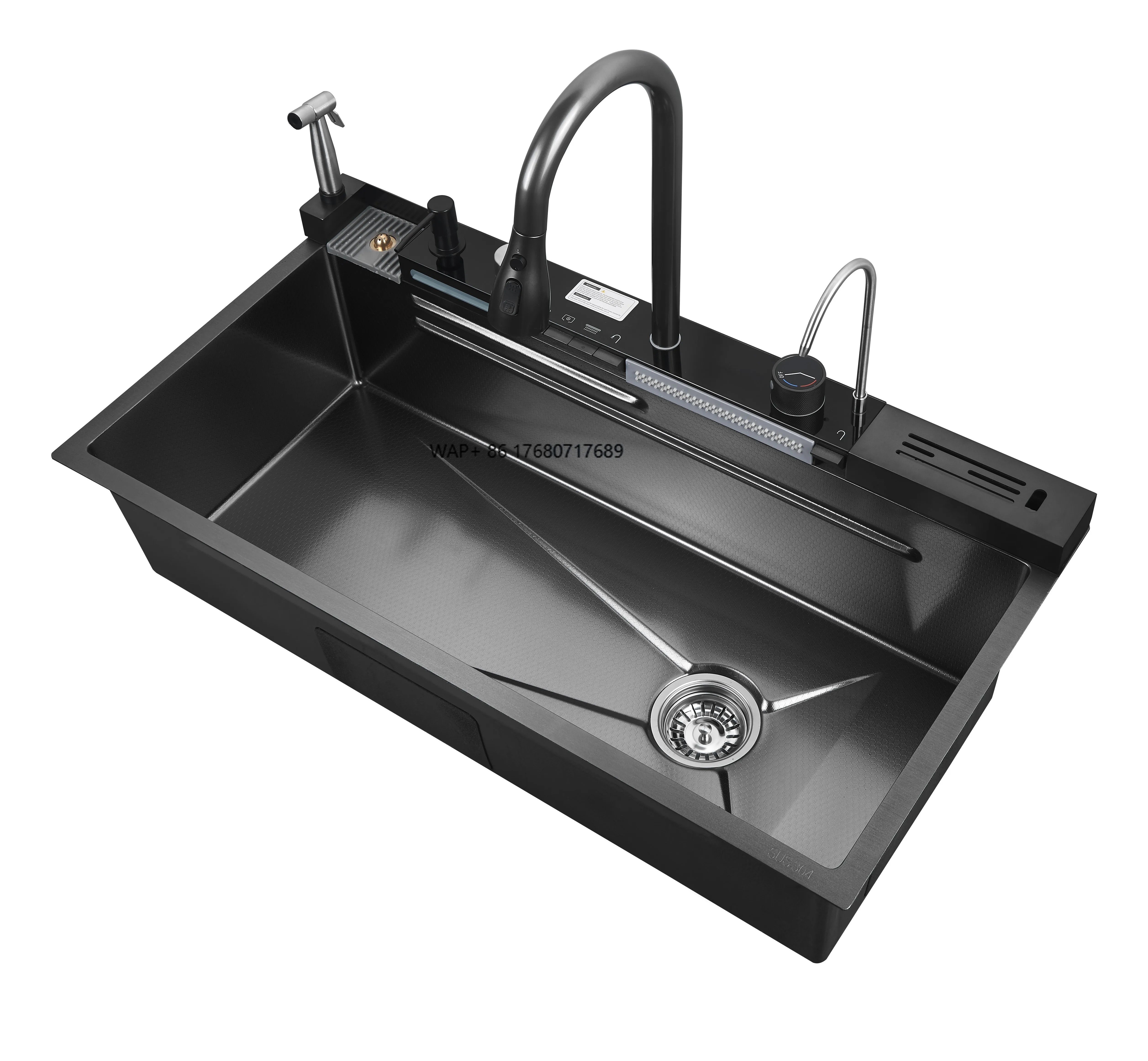 Luxury Smart Accessory Nano Steel Single-Bowl Kitchen Sink with Digital Drain Faucet Villas Stainless Steel Smart Accessories