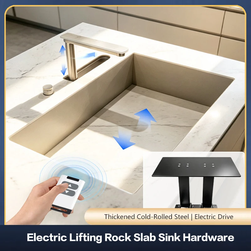 Motorized Electric Lift Up Down Hidden Sink Faucet System With Smart Touchless Infrared Rotation Control For Kitchen Island