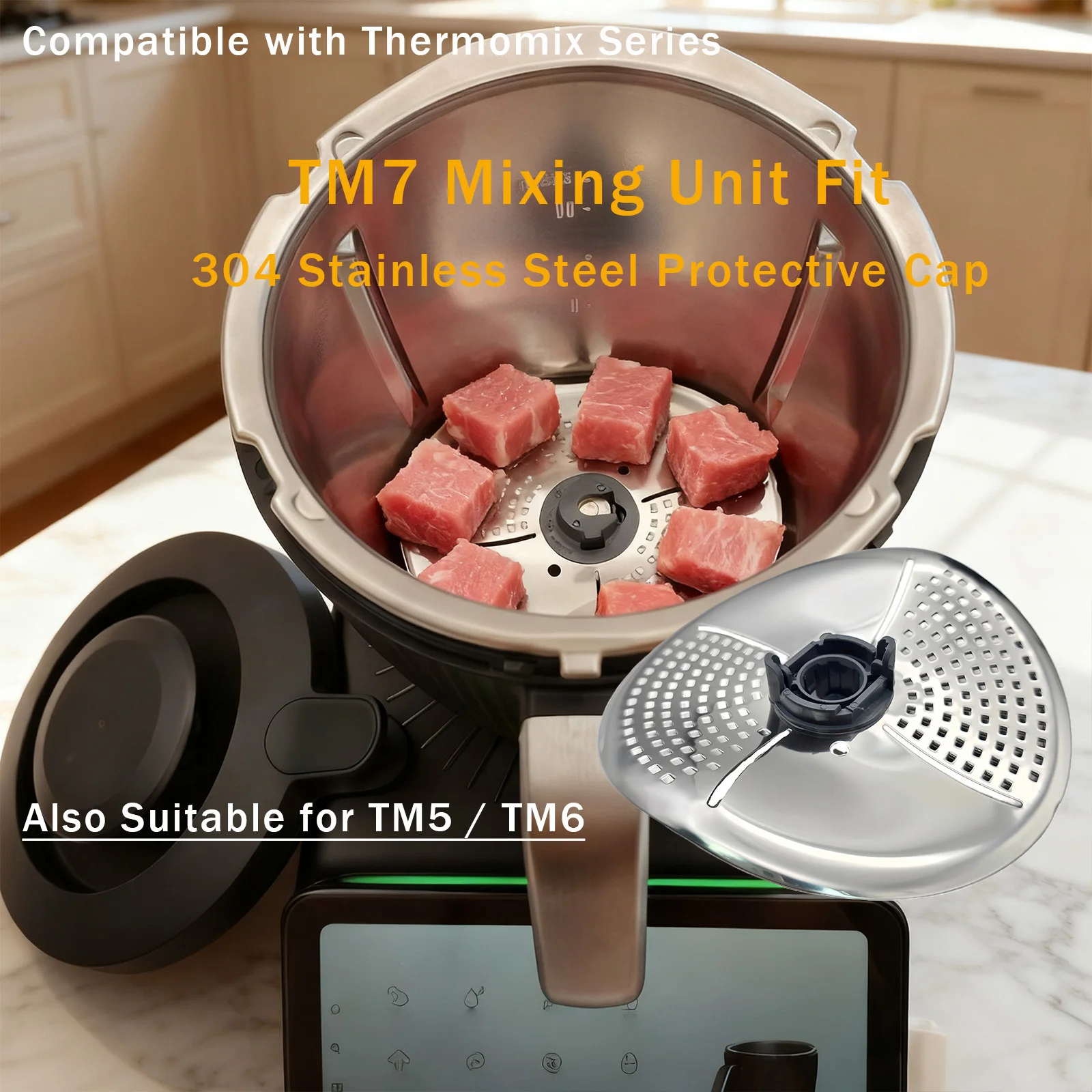 TM7 Mixing Unit Protective Cap, Compatible with Thermomix TM5 & TM6, 304 Stainless Steel Cover, Easy Clean Kitchen Accessory