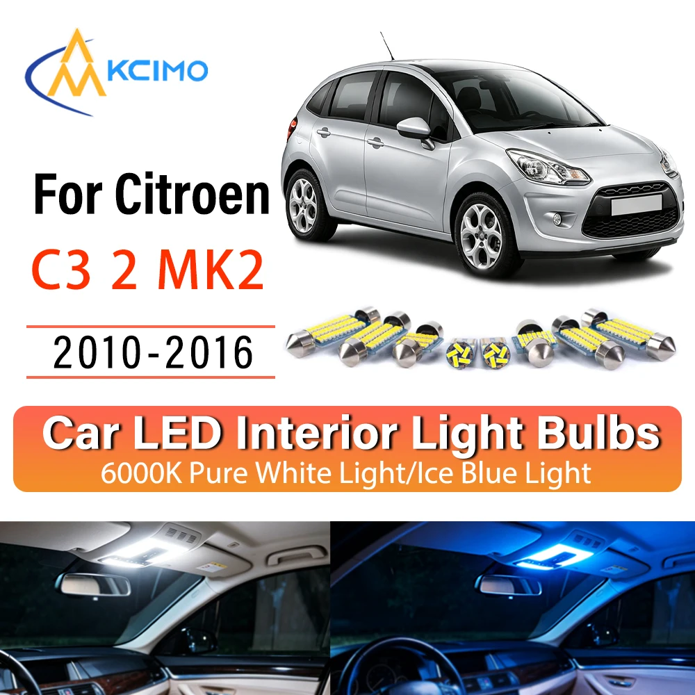 Premium Easy Install LED Interior Lights For Citroen C3 2 MK2 2010-2016, Blue Light,White Lights Kit Long Lasting