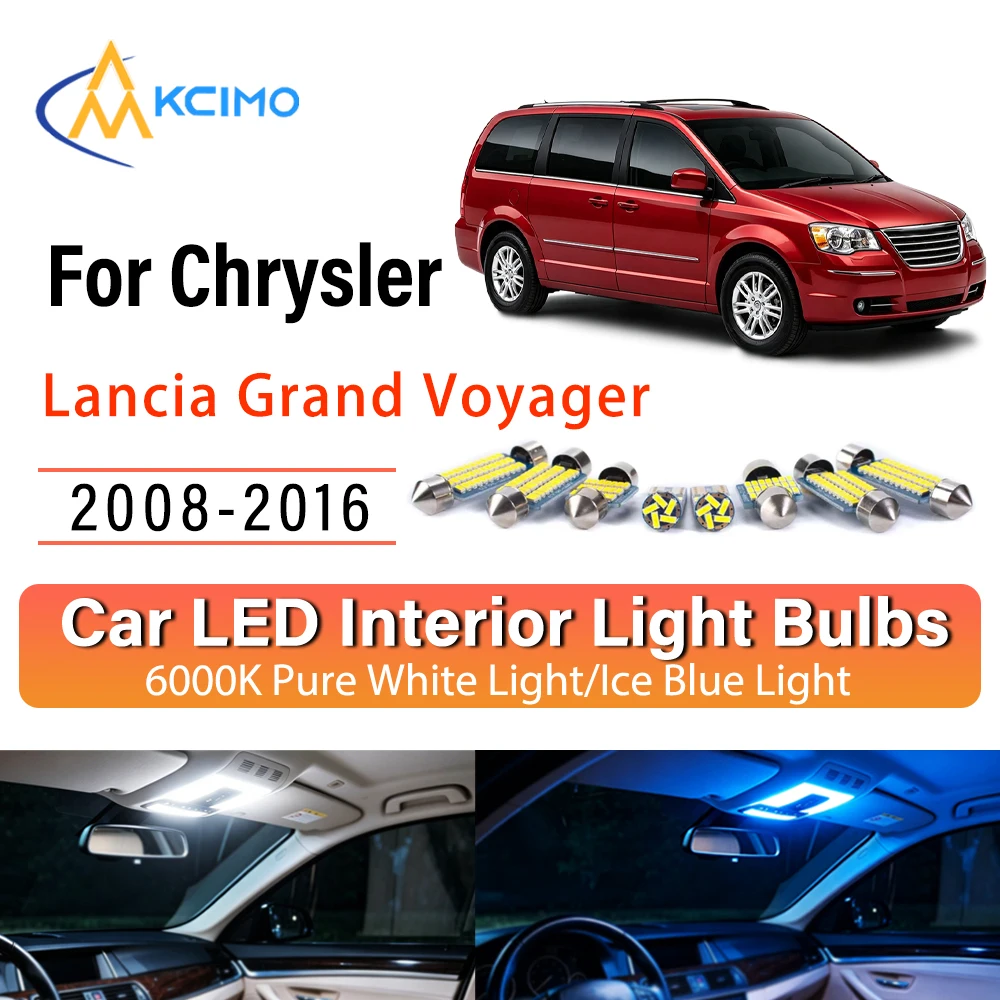 Quick Setup Premium LED Interior Lights For Chrysler Lancia Grand Voyager 2008-2016, Blue Light, White Light Kit Long Lasting