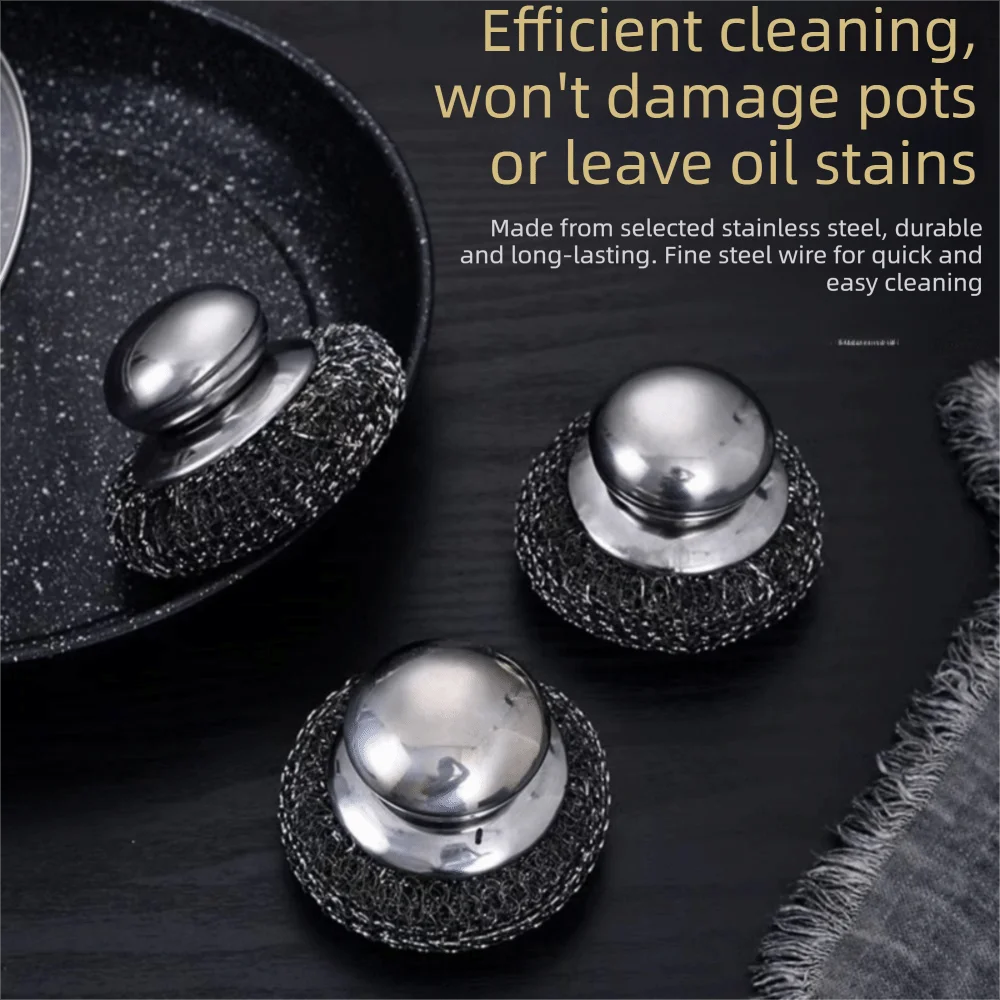 6Pcs Replaceable Brush Heads Stainless Steel Scrub Brushes Set Heavy Duty Ergonomic Grip Metal Scrubber Easy Cleaning Durable