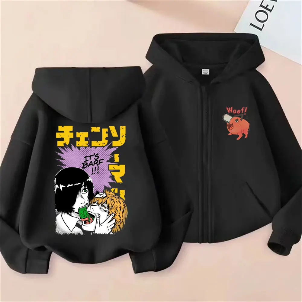 Anime Chainsaw Man Himeno Denji Graphic Zipper Hoodie Men Women Cartoon Funny Zip Up Jacket Male Fashion Oversized Streetwear