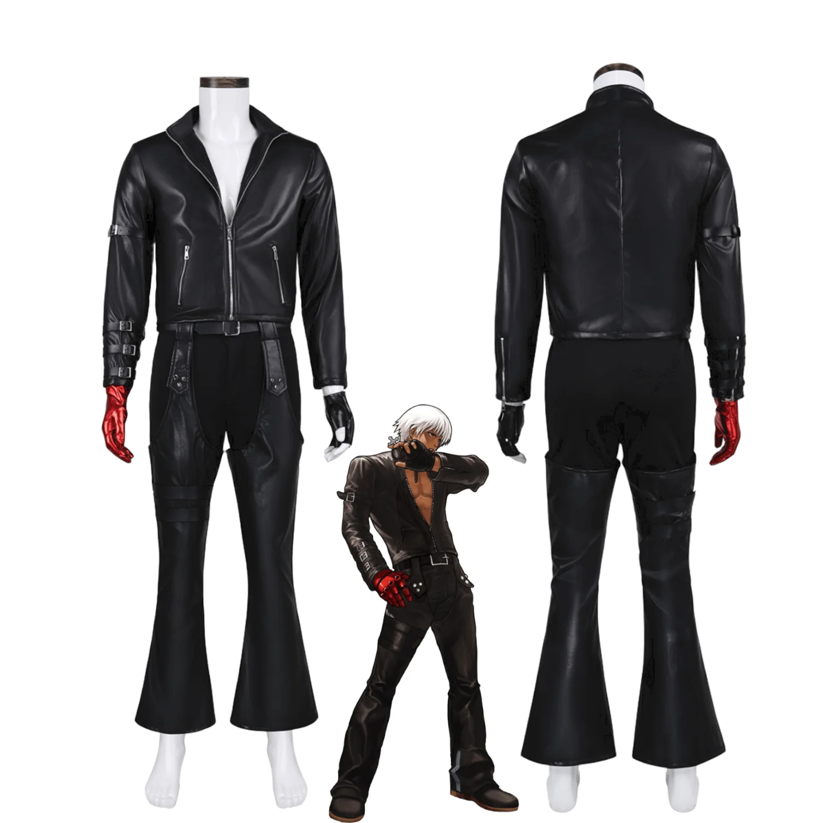 K Dash K' Cosplay Costume KOF Character Black Leather Jacket Battle Outfit Male Game Costume Halloween Convention Party Costume