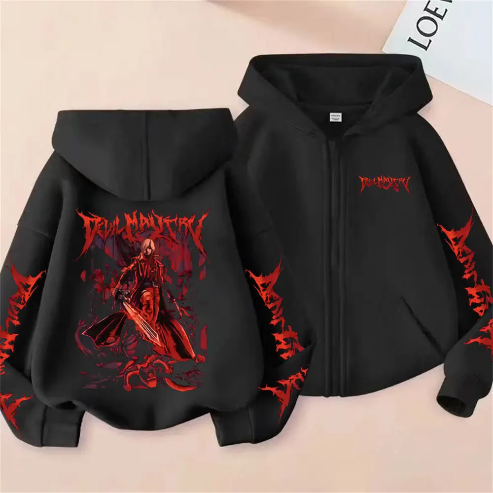 Game Devil May Cry Dante Graphic Zipper Hoodie Men Vintage Gothic Rock Oversized Zip Up Jacket Unisex Fashion Cosplay Streetwear