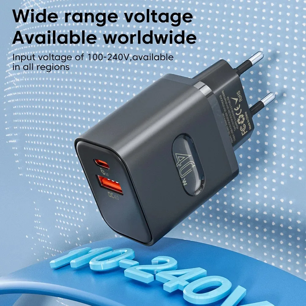 40W USB Fast Charger 20W PD Quick Charge Phone Charger EU Plug Adapter For iPhone Xiaomi Samsung Huawei USB C Wall Charger