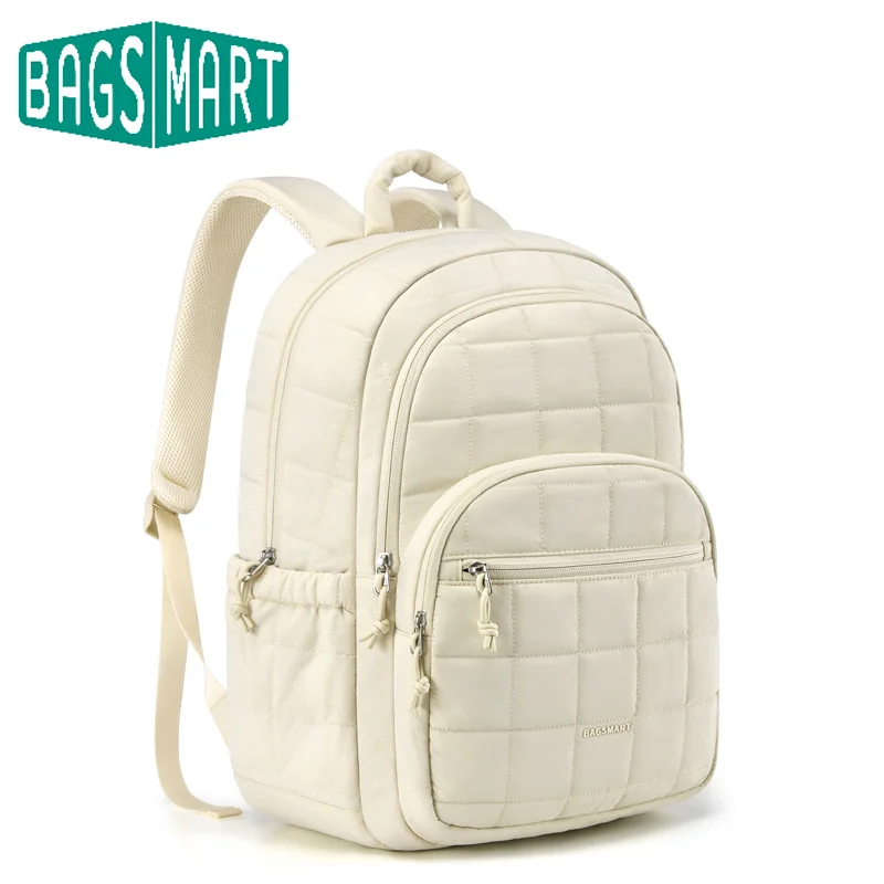 BAGSMART Laptop Bags College Casual Backpack for Women Quilted Small Computer Bookbag Water-Resistant 15.6 Inch Notebook Bag