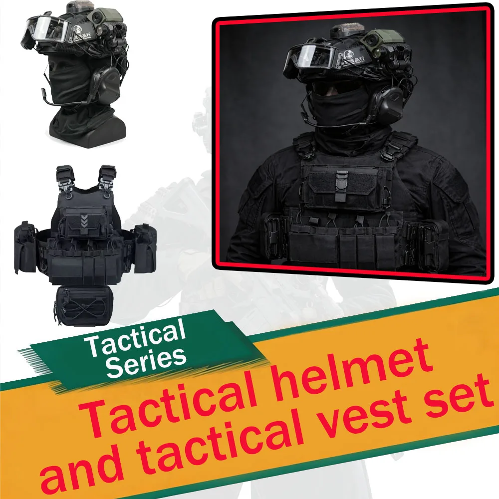 Tactical FAST Helmet Set Quick Release Vest Airsoft Paintball Combat Gear Goggles Headset Flashlight Body Armor for CS Wargame
